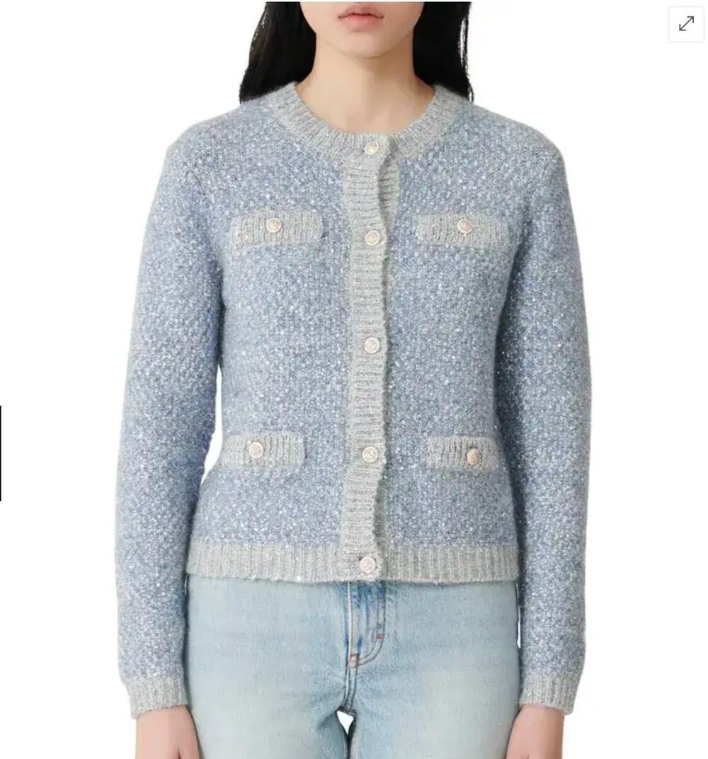 Maje Sequin Cardigan BLUE, Size 2